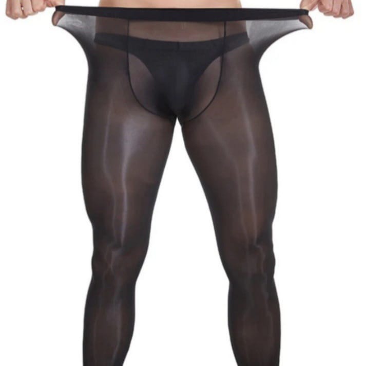 WILE-LOVE Feline Men's Sheer Glossy Sissy Tights Stockings